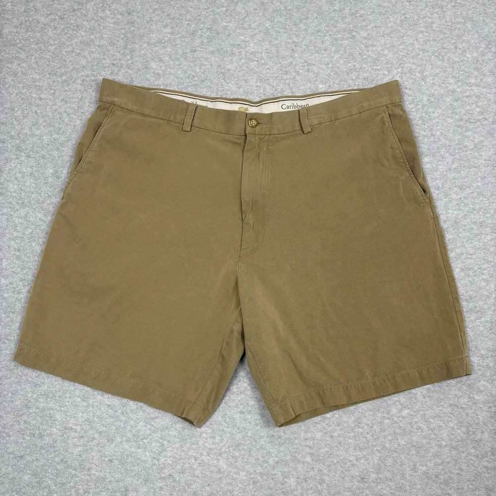Caribbean Shorts Mens 40 Tan Silk Cotton Blend Flat Front Old Money Resortwear